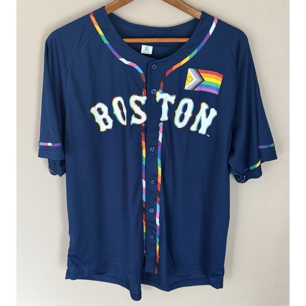 Boston Red Sox Jersey Adult XL Blue 2024 Pride Night MLB Double Sided Button Up